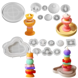 Geometrische Stapelkaars Siliconen Mallen DIY Wensput Circus Aromatherapie Was Gips Craft Tray Gereedschap