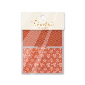 5D embossed orange nail art stickers with diamond geometric and white floral patterns
