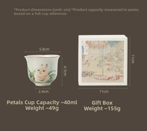 Ru-kiln ceramic petal cup with rabbit pattern and gift box size specifications