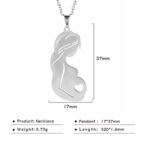 Polished silver stainless steel necklace with hollow heart mother silhouette pendant