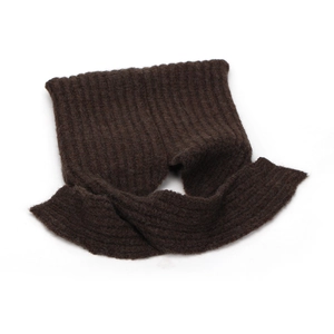 Cozy dark brown knitted hooded scarf for women with soft ear protection for winter