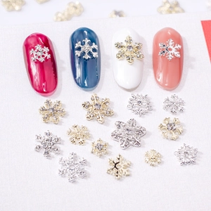 Charm's pour nail art flocon de neige de Noël en or et argent avec strass