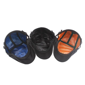 Detail of breathable summer mesh caps showing camouflage linings and adjustable strap