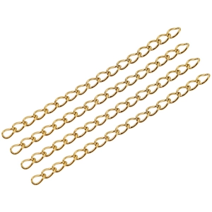 Detail of four gold stainless steel extension chains for DIY jewelry making