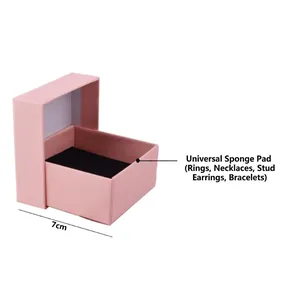Pink square cardboard jewelry gift box with black sponge pad for rings and necklaces