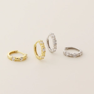 Luxurious S925 silver hoop earrings with zircon stones in gold and silver finishes