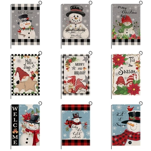 Christmas Garden Flag Double Sided Polyester Burlap Linen Snowman Gnome Winter Outdoor Yard Decor Holiday Welcome