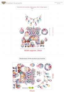 Detailed view of pink Santa Claus wall decal layout with watercolor deer and fireplace