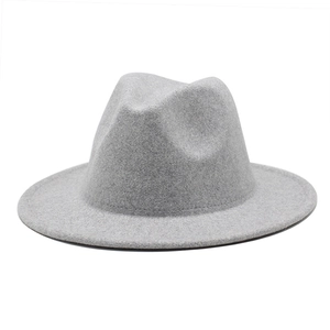 Classic mid-grey wool felt fedora hat with a flat brim and indented top for autumn