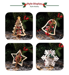 Détails d'ornements de Noël 3D en bois avec illustrations du Père Noël et de flocons