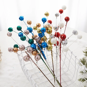 6er-Set glitzernde künstliche Weihnachtsbeeren-Zweige in Gold und bunten Farben für Deko