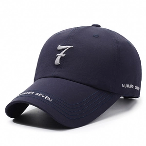 Men's navy blue breathable baseball cap with embroidered number seven and sun protection