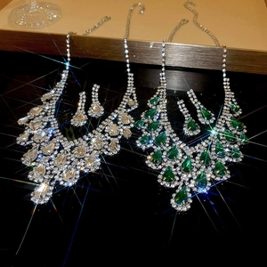 Luxury water drop jewelry set with sparkling rhinestones in silver-toned necklace and earrings