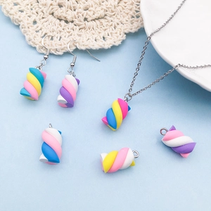 Colorful resin marshmallow necklace and earrings set with spiral swirl charms