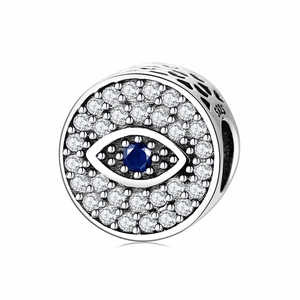 Evil Eye Charm Bead 925 Sterling Silver Blue White Zircon For DIY Bracelet Jewelry Making Retro Fashion Women