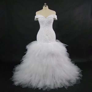 Mermaid Wedding Dress Off The Shoulder Sequin Beaded Fish Tail Bridal Gown Mesh Tulle Formal Evening Party Wear Women