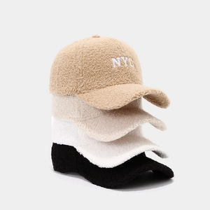 Winter NYC embroidery sherpa fleece baseball cap for men and women in four colors