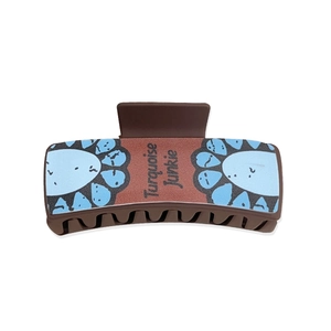 Vintage western style hair claw clip with poker pattern and Turquoise Junkie lettering