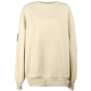Sweatshirt beige à col rond et épaules tombantes avec finitions en bords-côtes