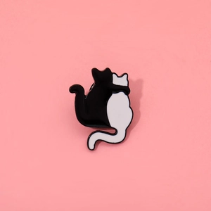 Cute black and white cats hugging enamel pin badge for backpack and clothing decoration