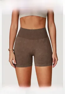 Texture détaillée du short de yoga sans couture délavé à taille haute pour fitness