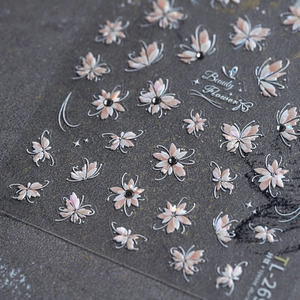 3D Embossed Nail Art Stickers Butterfly Flower Self Adhesive Holographic Manicure Decoration With Rhinestones Elegant
