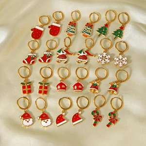 Lot de 12 paires de boucles d'oreilles de Noël avec motifs de Père Noël sur tissu de soie