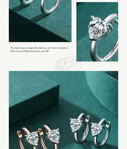 Detail of S925 sterling silver heart earrings with high-clarity cubic zirconia stones