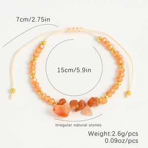 Detail shot of bohemian handmade bracelet with natural stones and size measurements