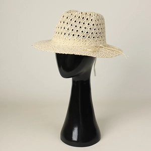 Boho hollow straw jazz fedora hat with delicate bow for summer sun protection