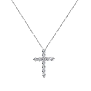 Close-up of S925 sterling silver cross pendant necklace with sparkling micro-pave stones