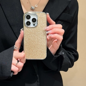 Luxury gold glitter electroplated phone case for iPhone Pro Max held by a model