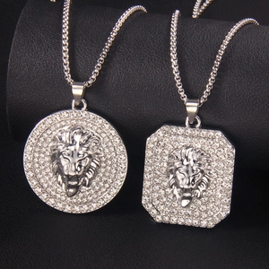 Löwenkopf Anhänger Halskette Legierung Straßstein Edelstahl Kette Hip Hop Schmuck Silber Farbe Mode Unisex