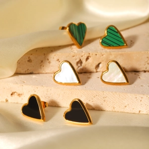 Heart Stud Earrings Stainless Steel Acrylic Shell Inlay Gold Plated Trendy Fashion Jewelry For Women