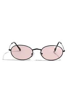 Gafas de sol ovaladas retro con montura negra y lentes teñidas rosa claro para hombre y mujer