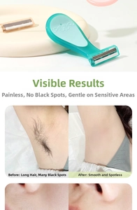 Detail of portable manual razor with protective guard and before-after hair removal effect