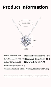Detailed view of 3CT Moissanite pendant necklace with S925 silver dimensions and 9mm stone