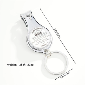 Silver nail clipper keychain with 'To My Husband' engraving and size measurements