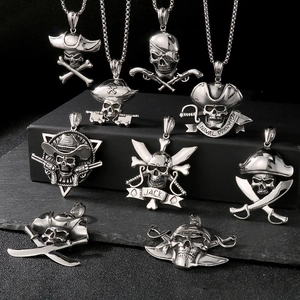Detailed collection of punk pirate skull pendants with swords and naval anchors