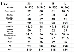 Detaillierte Größentabelle für das Tweedkleid mit Maßen für die Größen XS, S, M, L