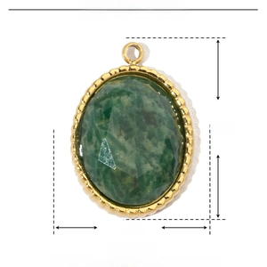 Detail view of oval natural stone pendant in gold stainless steel with 19x13mm dimensions