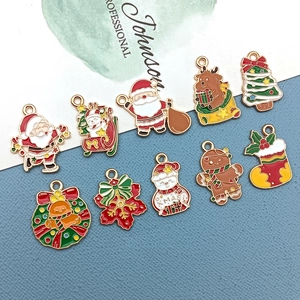 Christmas Charms Pendants Alloy Enamel Santa Claus Snowman Tree Gingerbread Man For DIY Jewelry Making