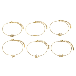Gold-plated stainless steel marine animal bracelets set with zircon sea life charms