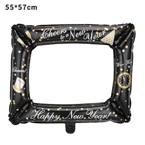 Inflatable New Year photo frame balloon prop with gold festive prints 55x57cm