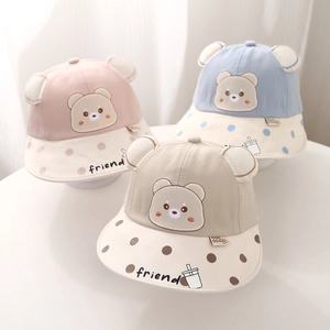 Chapeaux soleil bébé à oreilles d'ours rose bleu beige avec bord à pois pour 1-3 ans