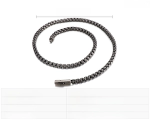 Detail of vintage gunmetal black stainless steel chain showing 6mm width and 660mm length