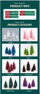Dettaglio di mini alberi di Natale in PVC in otto colori con basi in legno