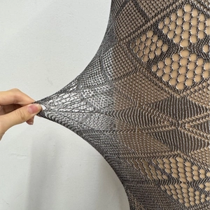 Grey diamond pattern sheer tights with Y2K hollow flower mesh texture for women