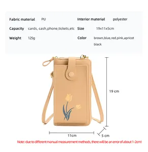 Detailed size chart of the mini vertical crossbody phone bag showing 19x11x5cm dimensions