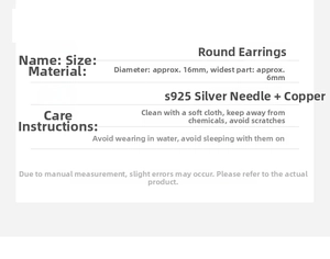 Size specifications and maintenance guide for 16mm hoop earrings with s925 silver needle